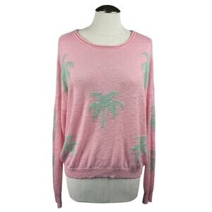 Pink Lily Women's Palm Tree Knit Sweater Size Small Pink Lightweight Pullover